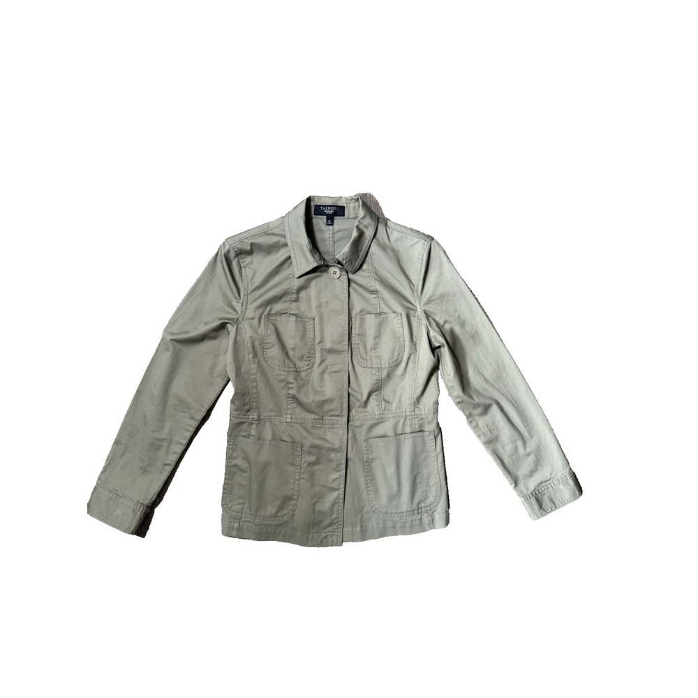 Talbots Utility Jacket Women 4P Green Hidden Button Military Safari Field Coat